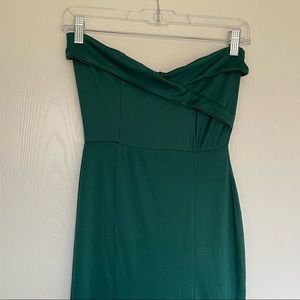Emerald green strapless slit dress